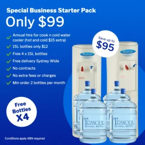 Office Starter Pack Cool & Cold Water Cooler Annual Hire & Four bottles Free